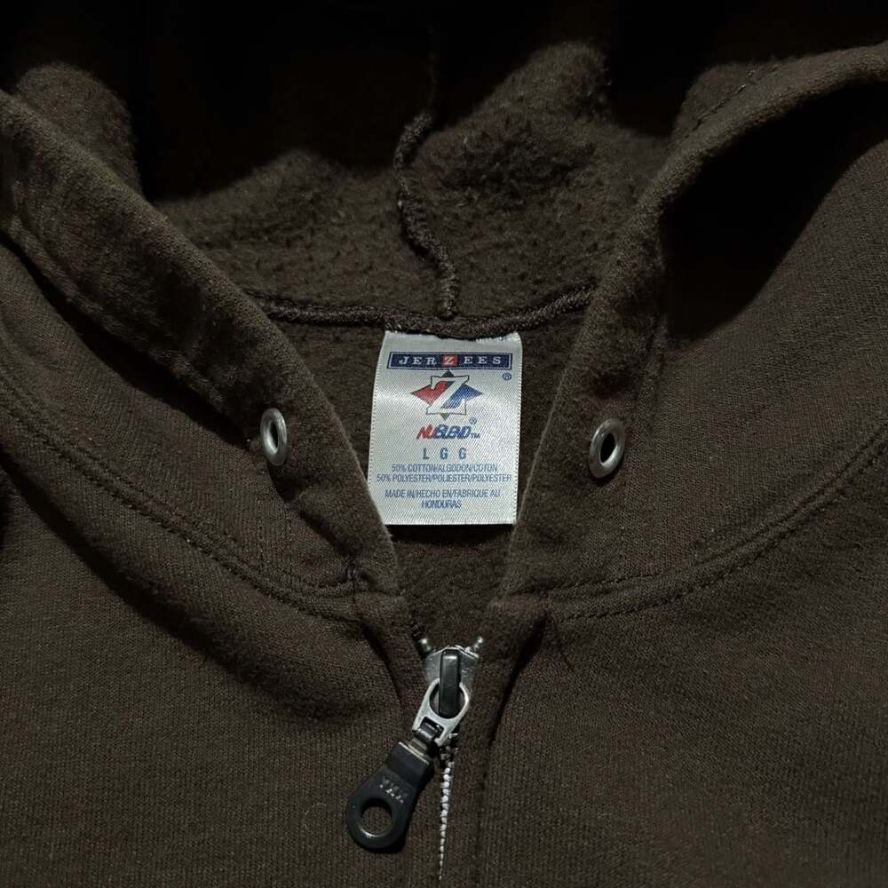 Jerzees Brown Full Zip Hoodie Large Faded Heavyweight Blank Zip Up Grunge - Picture 2 of 3